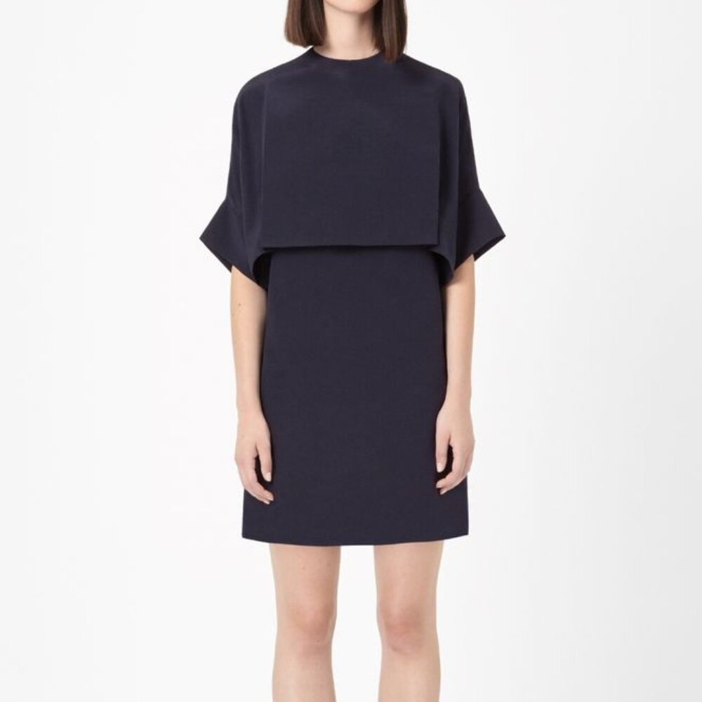 COS Mini Dress Black Silk Crew Neck Short Sleeve Side Pockets 8